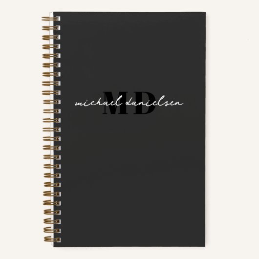 Carnet Script noir & blanc moderne Monogramme initial Lux (Recto)