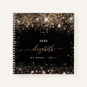 Carnet Script nom paillettes or noir 