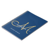 Carnet Script or moderne chic Navy Monogramme (Côté gauche)