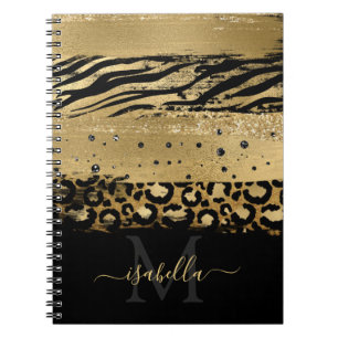 Carnet Script pailleté or moderne et amusant avec monogra