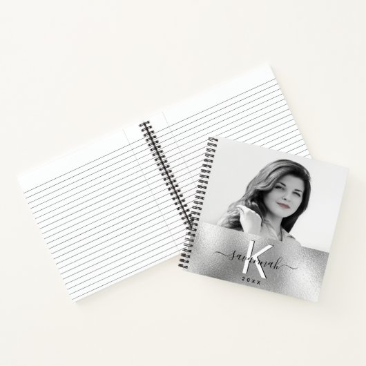 Carnet Script photo de nom monogramme en argent (Intérieur)