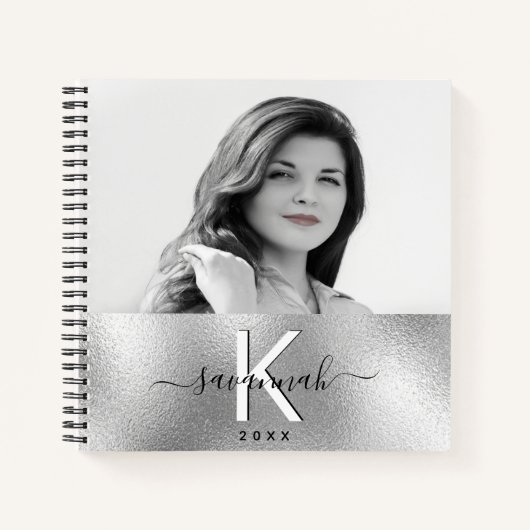 Carnet Script photo de nom monogramme en argent (Devant)
