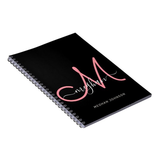 Carnet Script rose noir moderne Monogramme (Côté Droit)