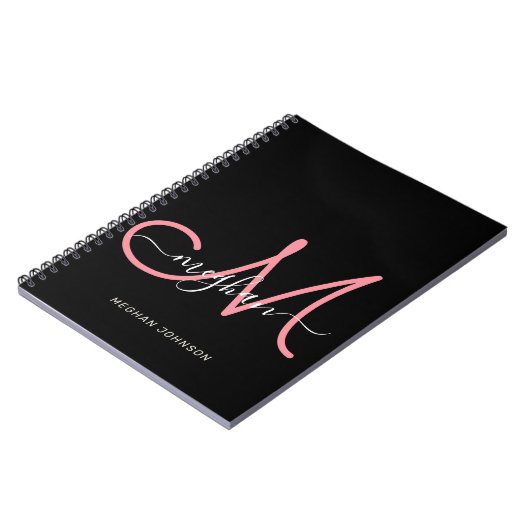 Carnet Script rose noir moderne Monogramme (Côté gauche)