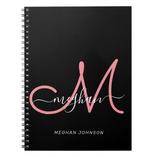 Carnet Script rose noir moderne Monogramme (Devant)