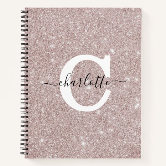 Carnet Script rose Rose monogramme Parties scintillant or (Devant)