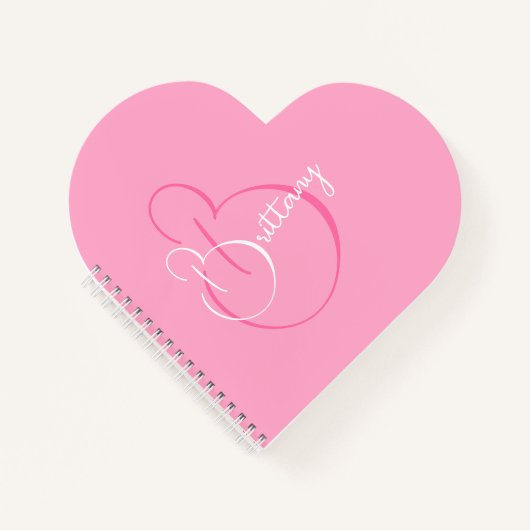 Carnet Script simple élégant Personnalisé Coeur rose (Devant)