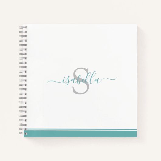Carnet Script Turquoise monogramme (Devant)