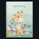 Carnet Sea Green Watercolor Cute<br><div class="desc">Cute sea green watercolor safari animals with jungle leaves and fruits for kids or as gift for animals lovers. Makes a great venin ! Personalize with your own special text or color Matching items available in our store.</div>