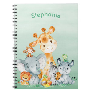 Carnet Sea Green Watercolor Cute Safari Jungle Animaux