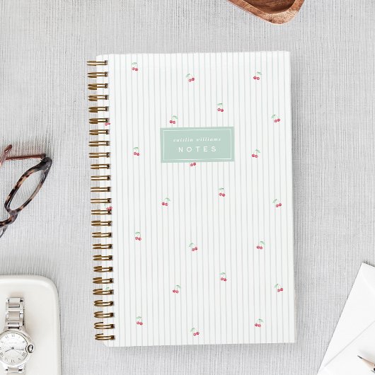 Carnet Sea | Scattered Cherry Pinstripe Personalized