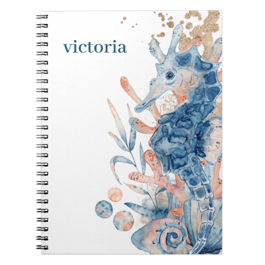Carnet Seahorse shell under the sea Blue Birthday For Kid (Devant)