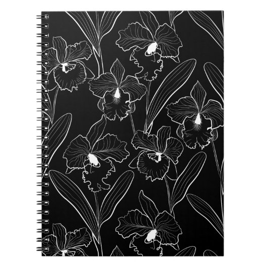 Carnet Seamless sketched orchid cattleya flowers tropical (Devant)