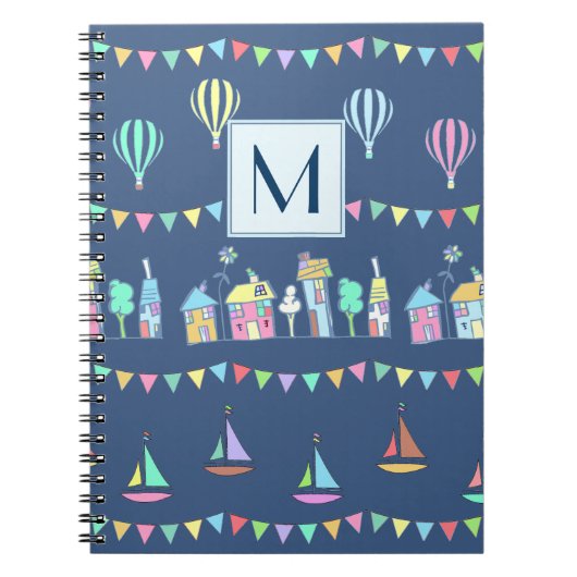 Carnet Seaside Town Sail Boats and Bunting Monogram (Devant)
