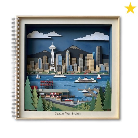 Carnet Seattle Washington America Layered Paper Art