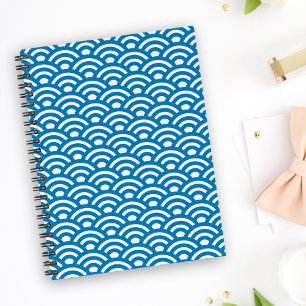 Carnet Seigaiha, Vagues, Japonais, Bleu et Blanc