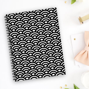 Carnet Seigaiha, Vagues, Japonais, Noir et Blanc