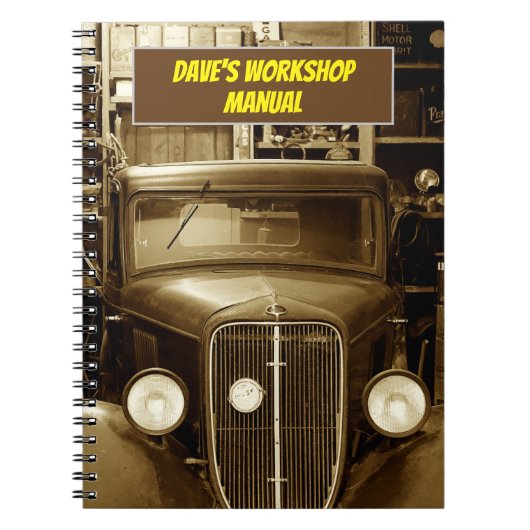 Carnet Sepia Vintage Car dans l'atelier (Devant)