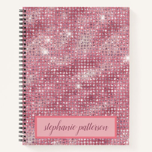 Carnet Séquins Chatoyants Rose Luxe Nom Personnalisé (Devant)