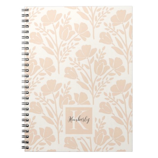 Carnet Serene Neutral Peachy Rose Florals Monogramme (Devant)