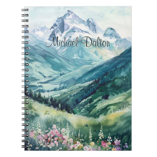 Carnet Serene Peaks : Une aquarelle Montagne Majestic (Devant)