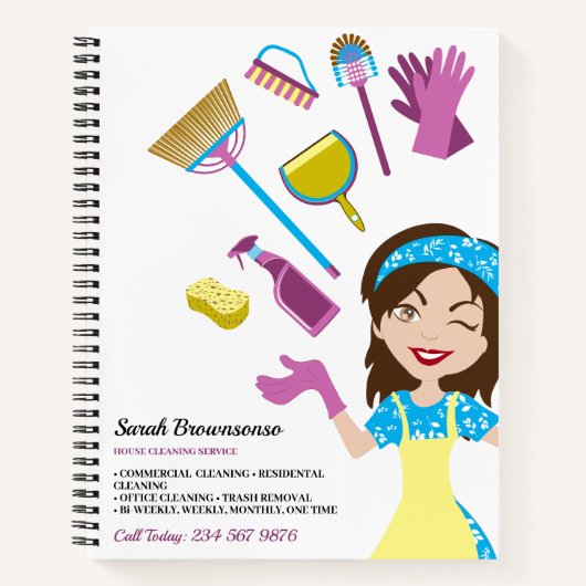 Carnet Service de nettoyage Lady Janitorial Cute Cartoon (Devant)