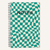 Carnet Sexe Neutral Turquoise Wavy Check Nom Monogrammé (Recto)