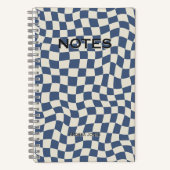 Carnet Sexe Neutre Bleu Wavy Vérifier Nom Monogramme (Recto)