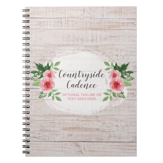Carnet Shabby Chic Roses rose sur rustique Pays Barre Boi (Devant)