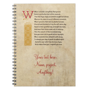 Carnet Shakespeare Sonnet 15 (XV) sur Parchemin