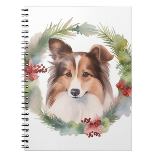 Carnet Shetland Sheepdog Christmas Wreath Festive Pup (Devant)