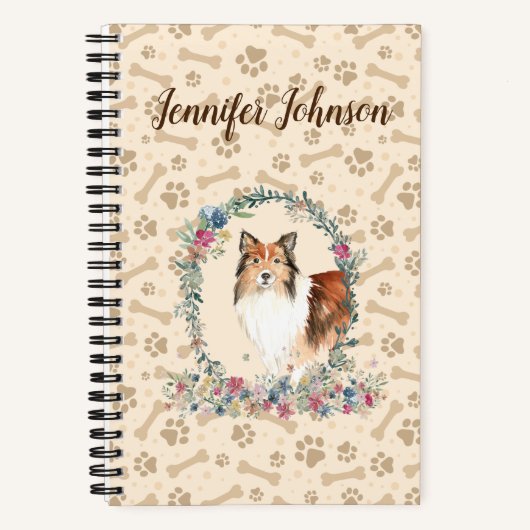 Carnet Shetland Sheepdog Empreinte de patte & Floral Cute (Recto)