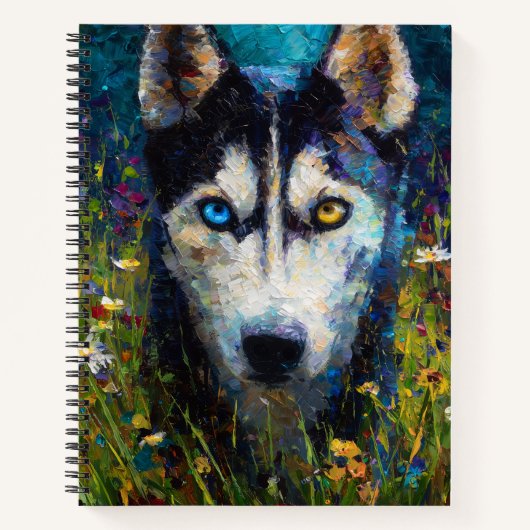 Carnet Siberian Husky with Wildflowers Portrait (Devant)