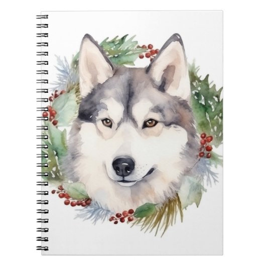 Carnet Sibérie Husky Christmas Wreath Festive Pup (Devant)