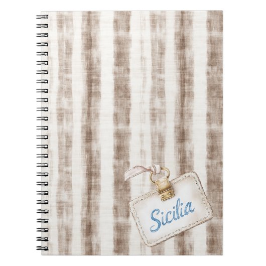 Carnet Sicile Crème Brun Rustique Rayures (Devant)