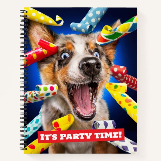 Carnet Sifflets de fête pour chien heureux (Devant)