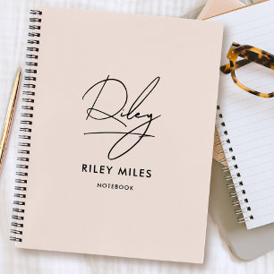Carnet Signature de script Monogramme rose pâle moderne c