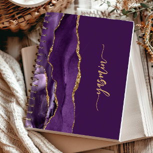 Carnet Signature Personnalisée Agate Violette Or