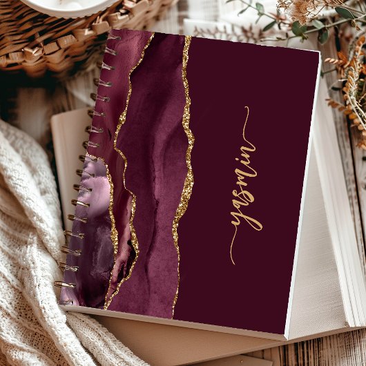 Carnet Signature personnalisée Bourgogne Agate dorée