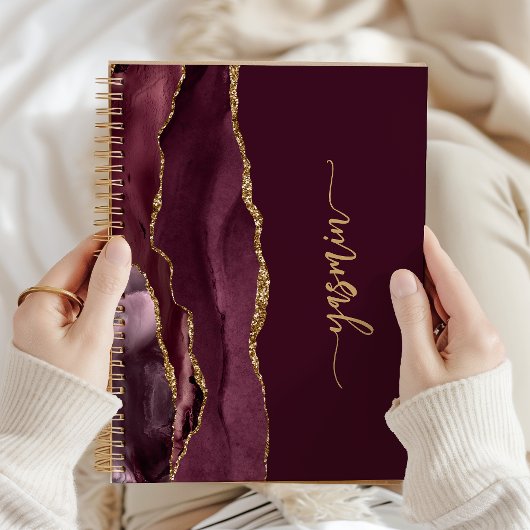 Carnet Signature personnalisée Bourgogne Agate dorée