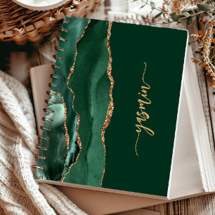 Carnet Signature personnalisée Émeraude Vert Or Agate