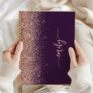 Carnet Signature personnalisée rose gold pailletée violet