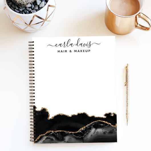 Carnet Signature Script Agate Marbre Noir Et Or