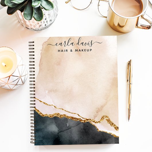 Carnet Signature Script Aquarelle rose Noir Marque Or