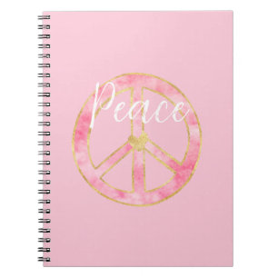 Carnet Signe de paix cœur or aquarelle rose