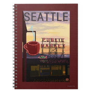 Carnet Signe du marché d'endroit de SeattlePike et vue de