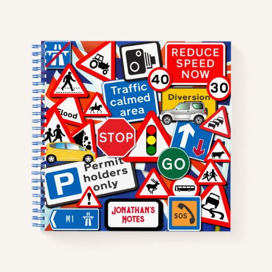 Carnet Signes routiers colorés personnalisés et voitures (Devant)