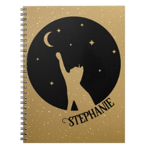 Carnet Silhouette De Chat Noir Atteint Pour La Lune Et Le