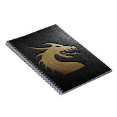 Carnet Silhouette d'or de dragon sur le cuir noir (Côté Droit)