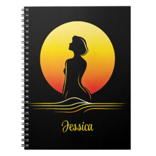 Carnet Silhouette féminine de coucher de soleil rétro